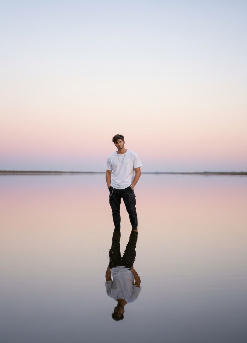 River Travelling — Minimalist River Reflection Portrait (Male)