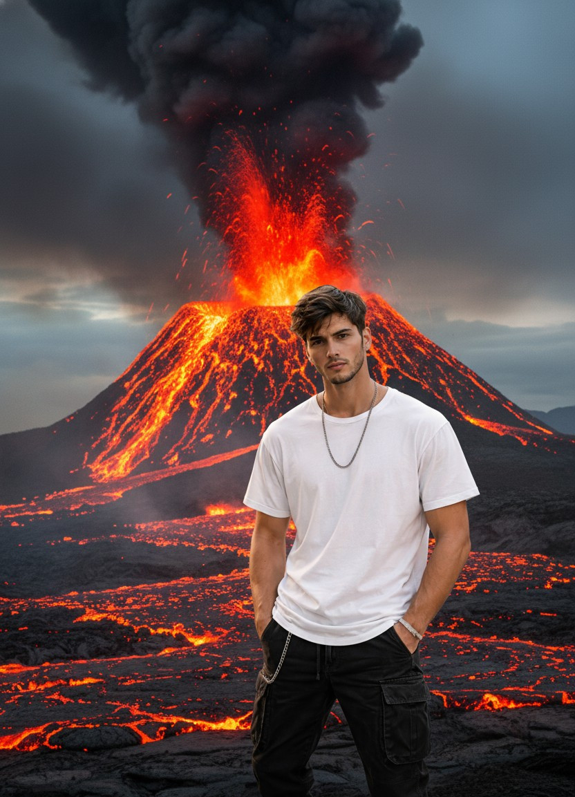 Volcanic Land — Eruption Background Portrait (Male)