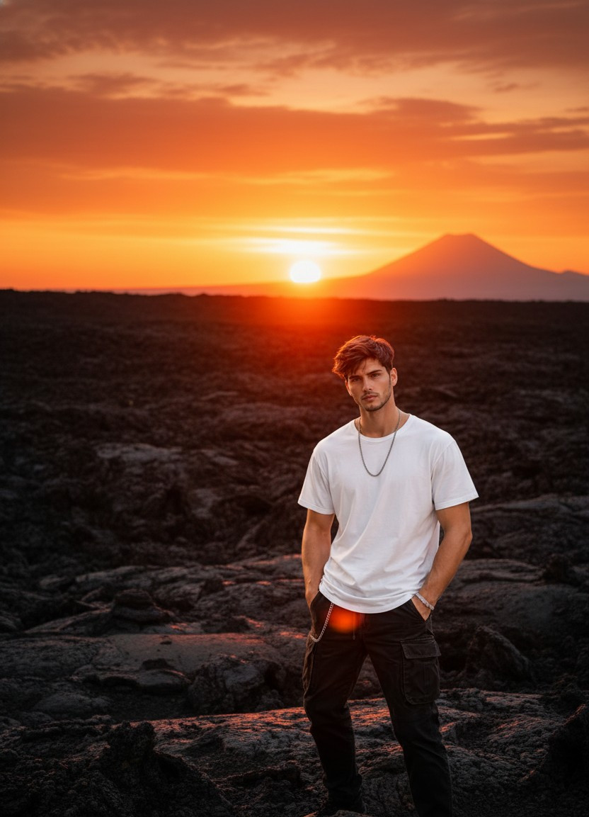 Volcanic Land — Sunset Over Lava Plains (Male)