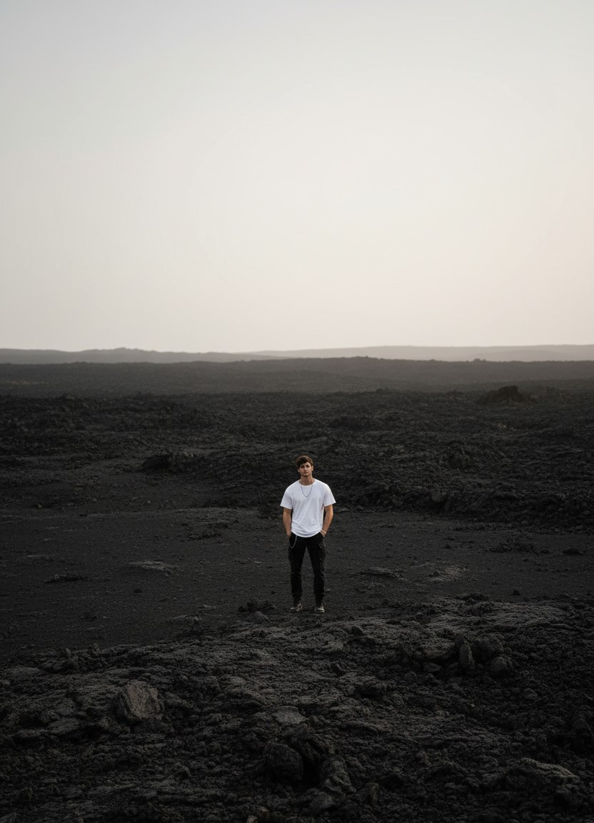 Volcanic Land — Minimalist Black Landscape Portrait (Male)