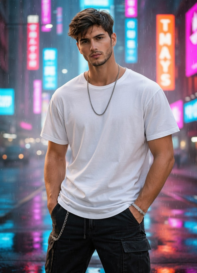 Modern City — Neon Night City Portrait (Male)