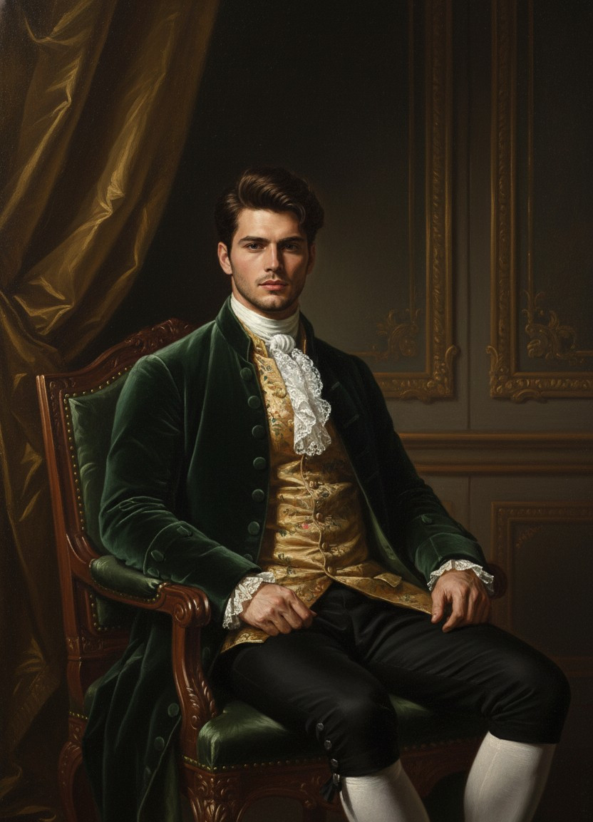 Middle-Aged Oil Painting — Seated Royal Portrait (Male)
