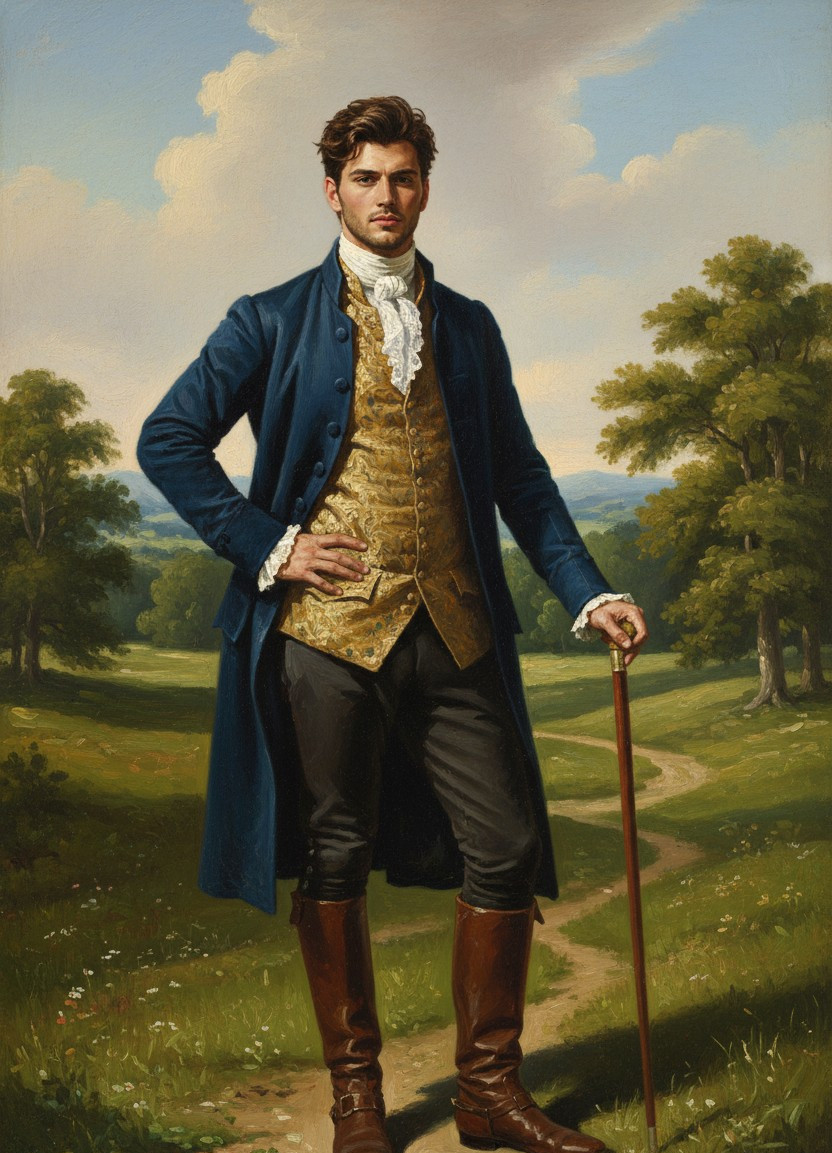 Middle-Aged Oil Painting — Landscape Gentleman Portrait (Male)
