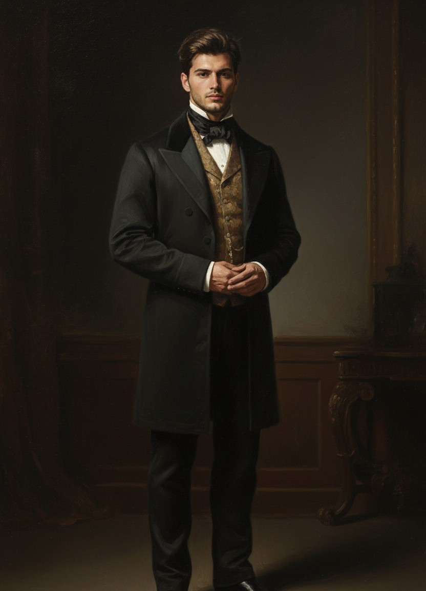 Middle-Aged Oil Painting — Formal Couple-Style Portrait Pose (Male)