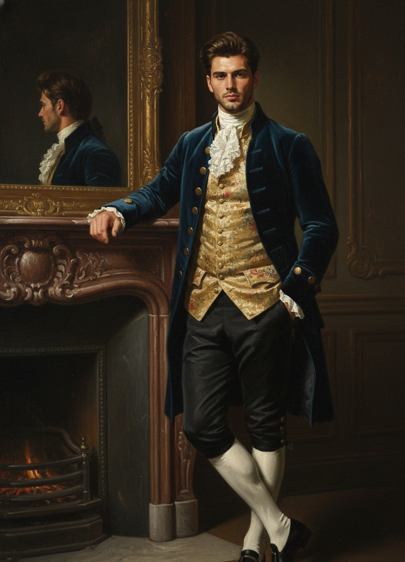 Middle-Aged Oil Painting — Fireplace Portrait (Male)