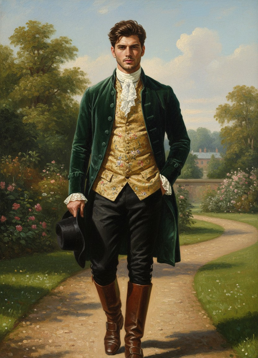 Middle-Aged Oil Painting — Walking Garden Portrait (Male)