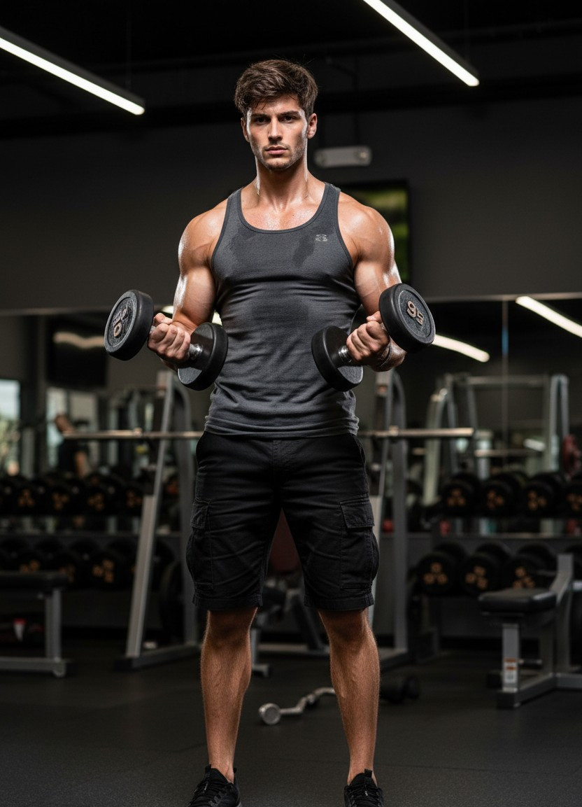Fitness / Gym Portrait — Dumbbell Workout Shot (Male)
