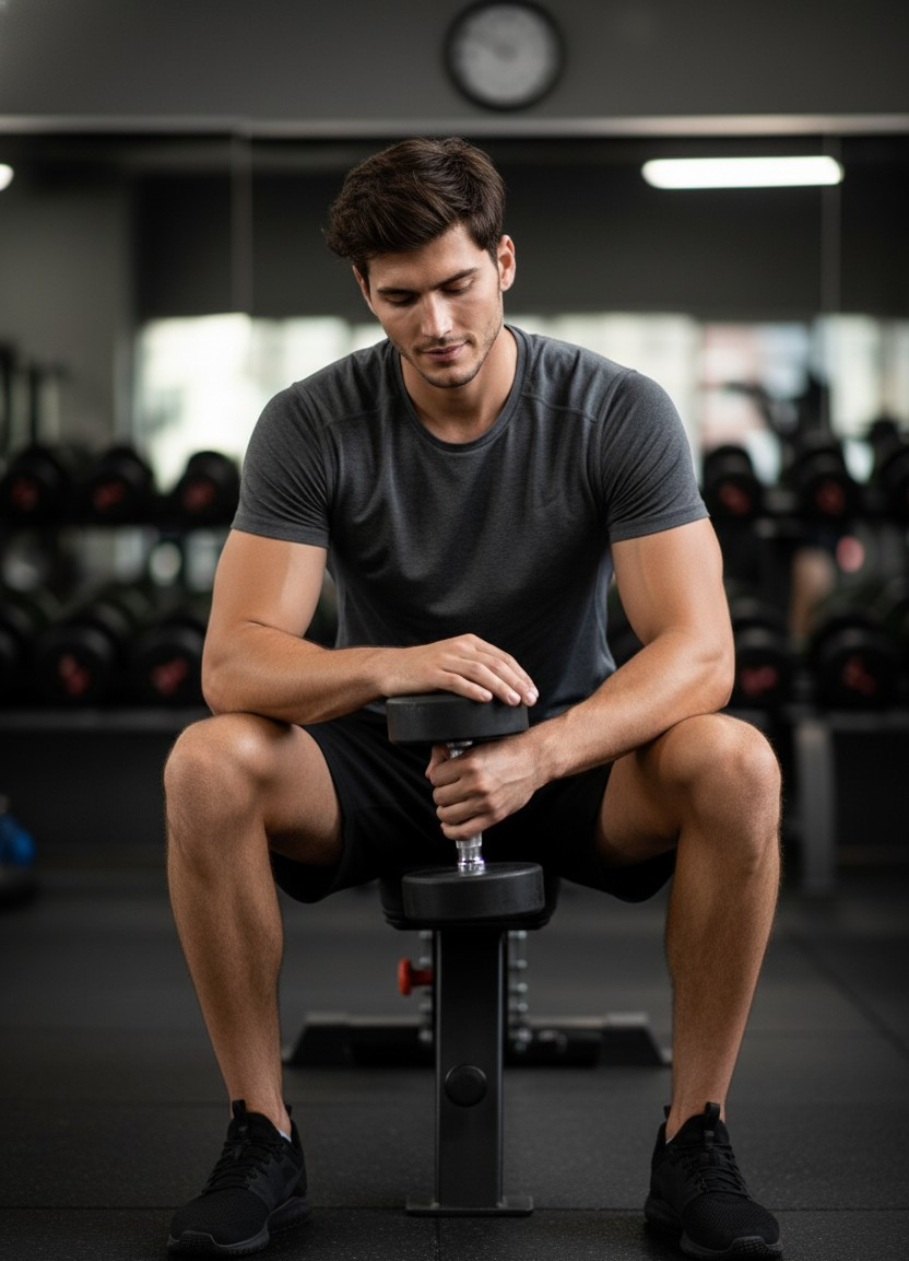 Fitness / Gym Portrait — Sitting Dumbbell Rest (Male)