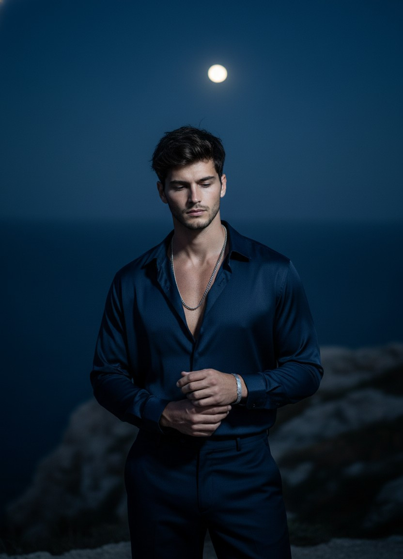 Moody Dark Aesthetic — Midnight Blue Solitude (Male)