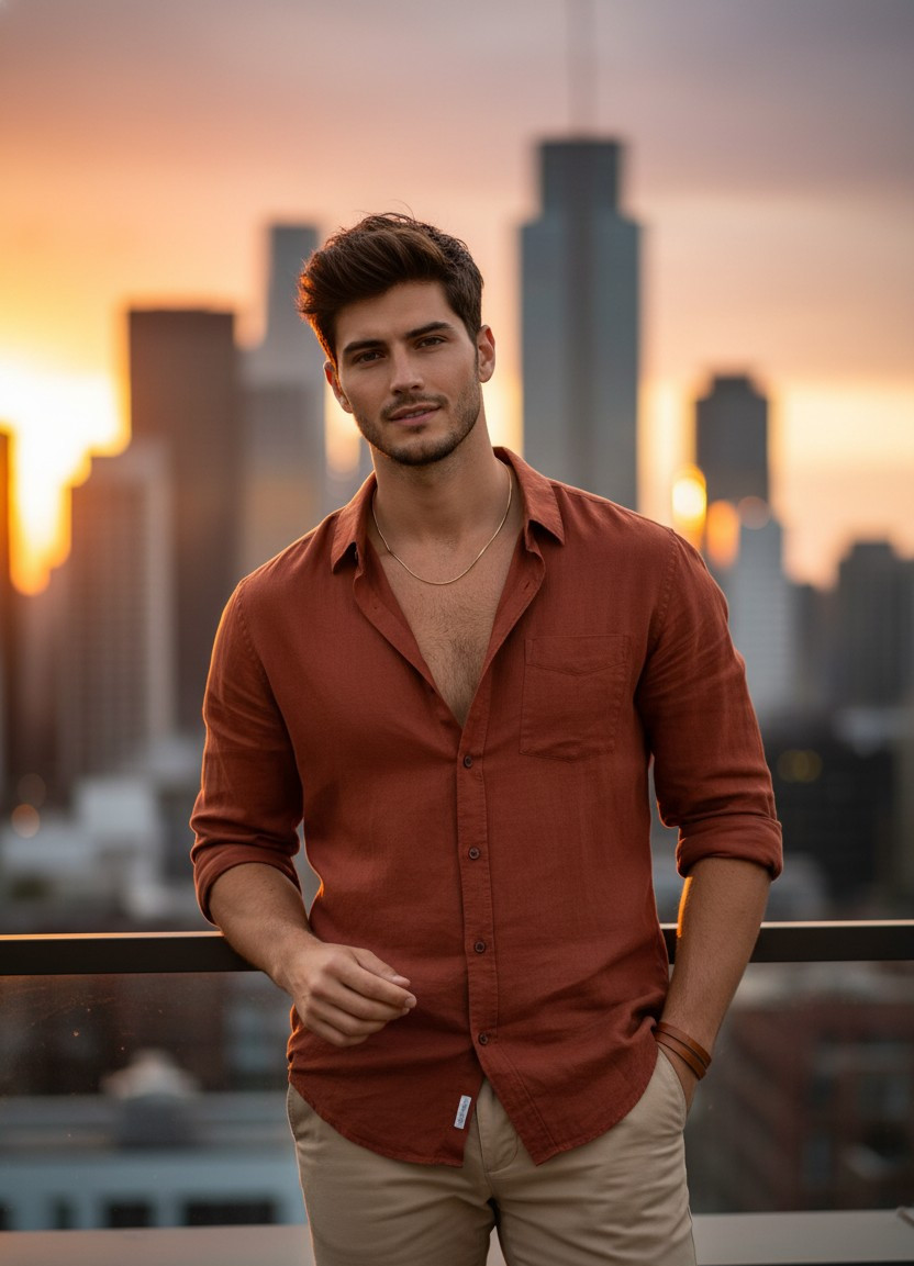 Golden Hour Glow — Rooftop Sunset (Male)