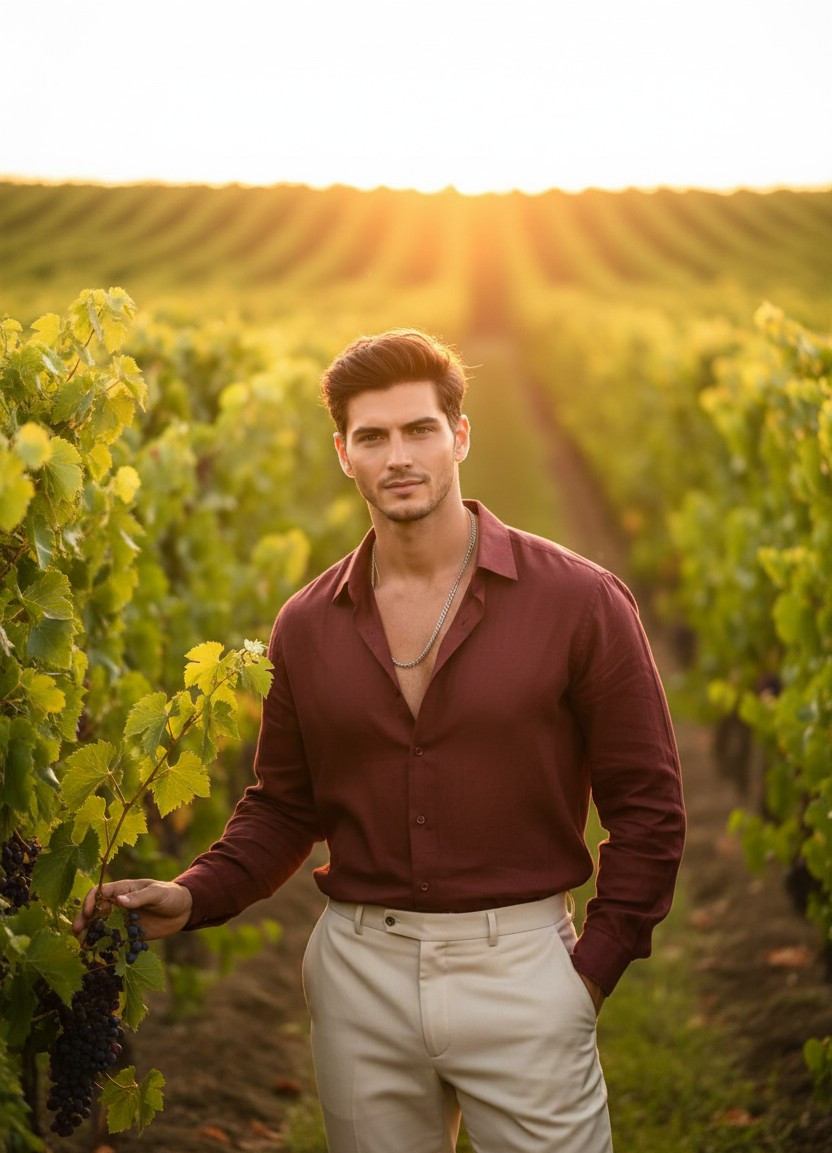 Golden Hour Glow — Vineyard Sunset Portrait (Male)