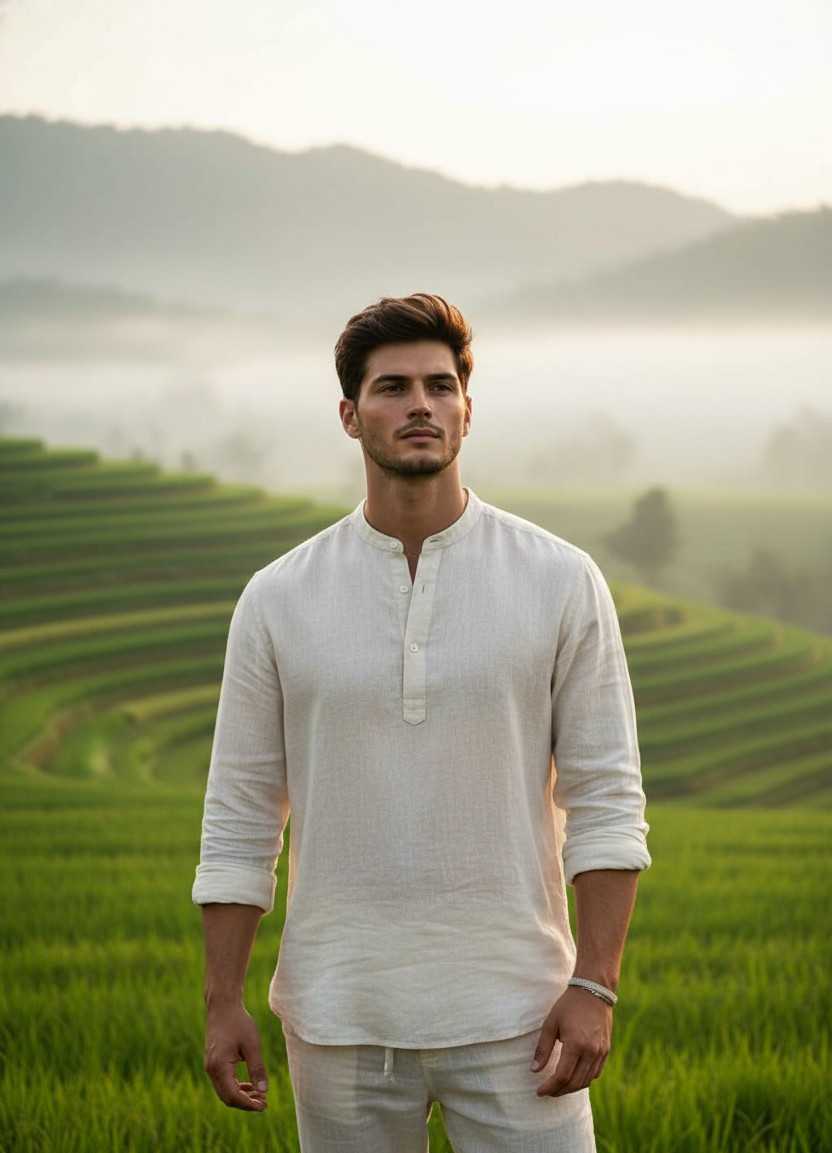 Golden Hour Glow — Rice Terrace Dawn (Male)