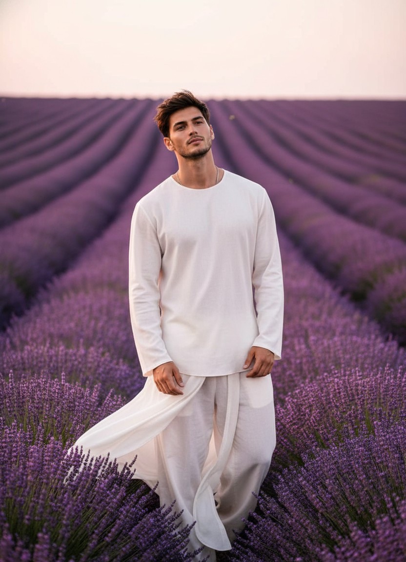Golden Hour Glow — Lavender Field Dusk (Male)