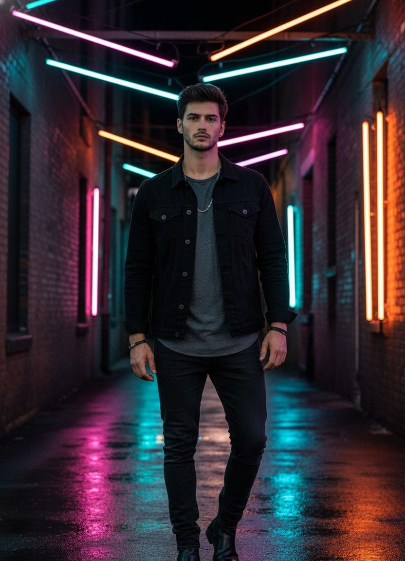 Neon City Nights — Neon Alley Portrait (Male)