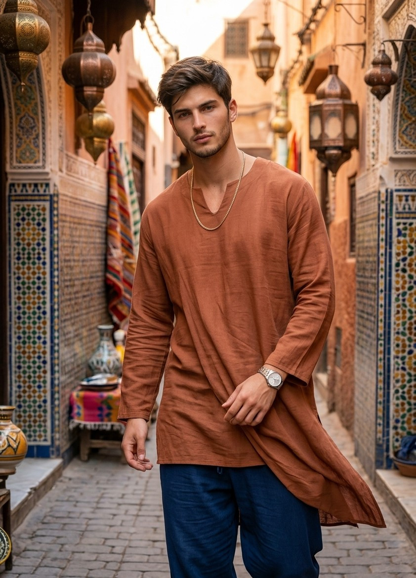 Travel & Wanderlust — Moroccan Medina Traveler (Male)