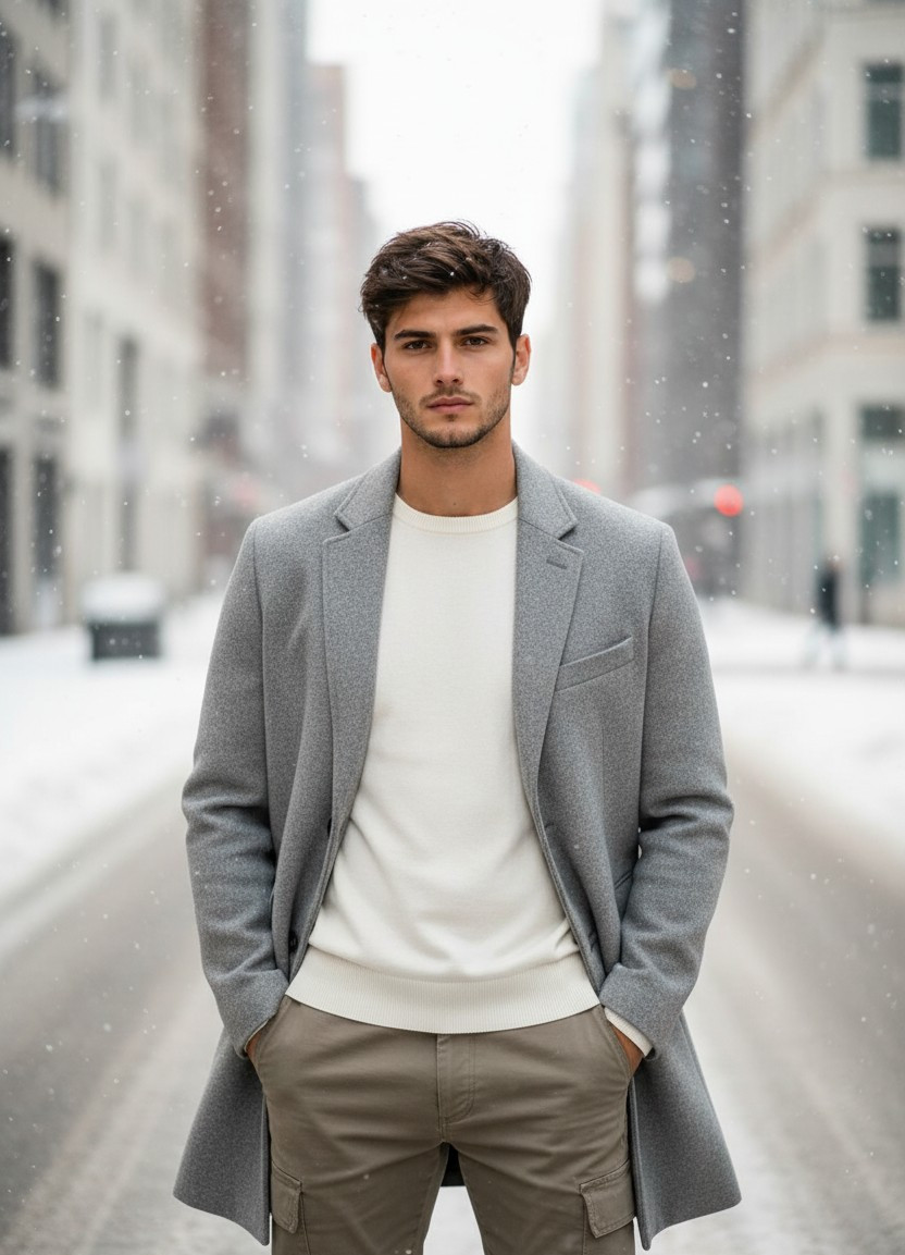 Winter & Snow Vibes — Minimal Snow Street Portrait (Male)
