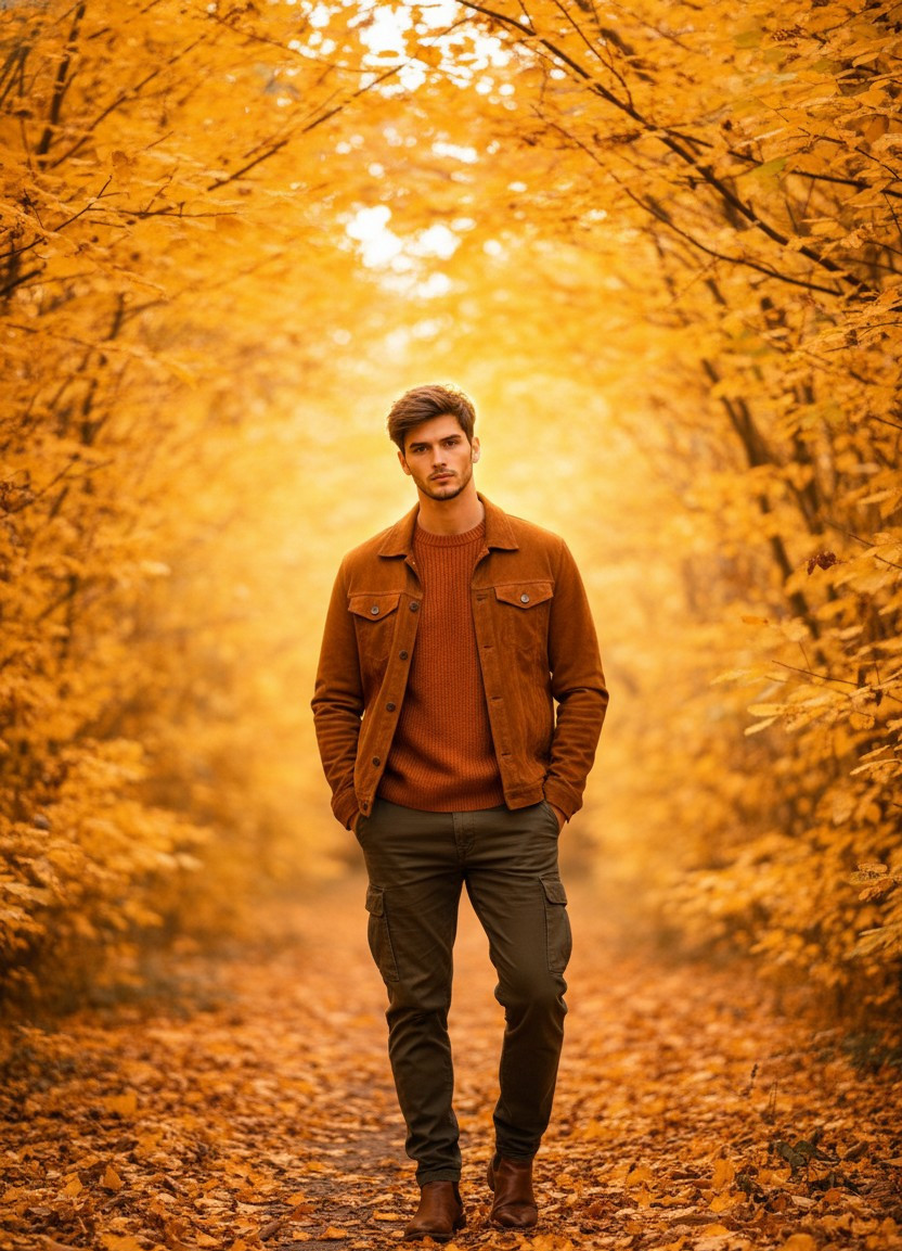 Cozy Autumn — Golden Leaves Portrait (Male)