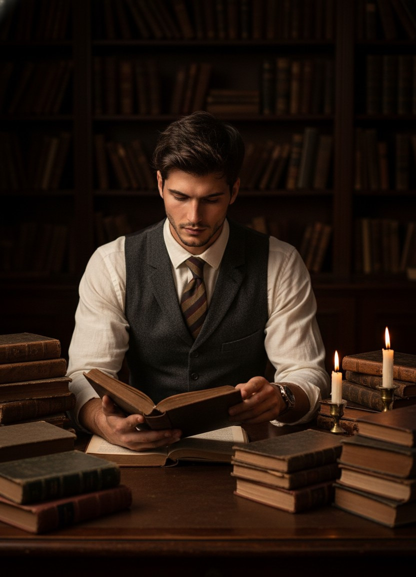 Dark Academia — Candlelit Study (Male)
