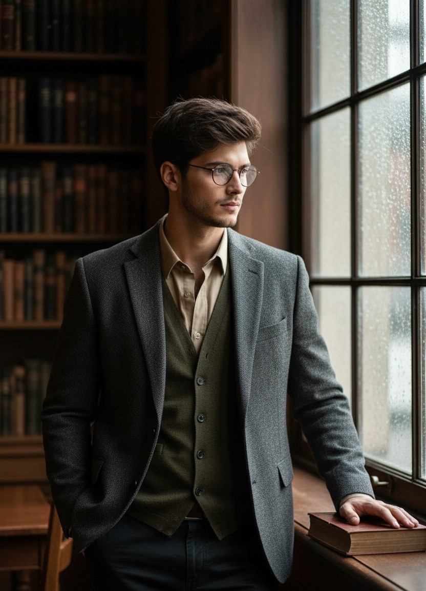 Dark Academia — Rainy Window Scholar (Male)