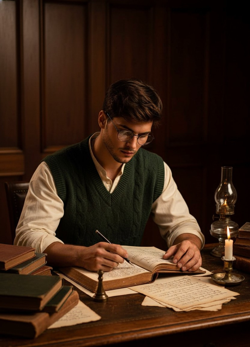 Dark Academia — Late Night Study Desk (Male)